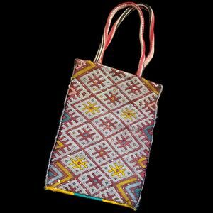 Vintage Woven Moroccan Kilim Rug Tote Bag Purse Wool Handmade Berber 18"x13"